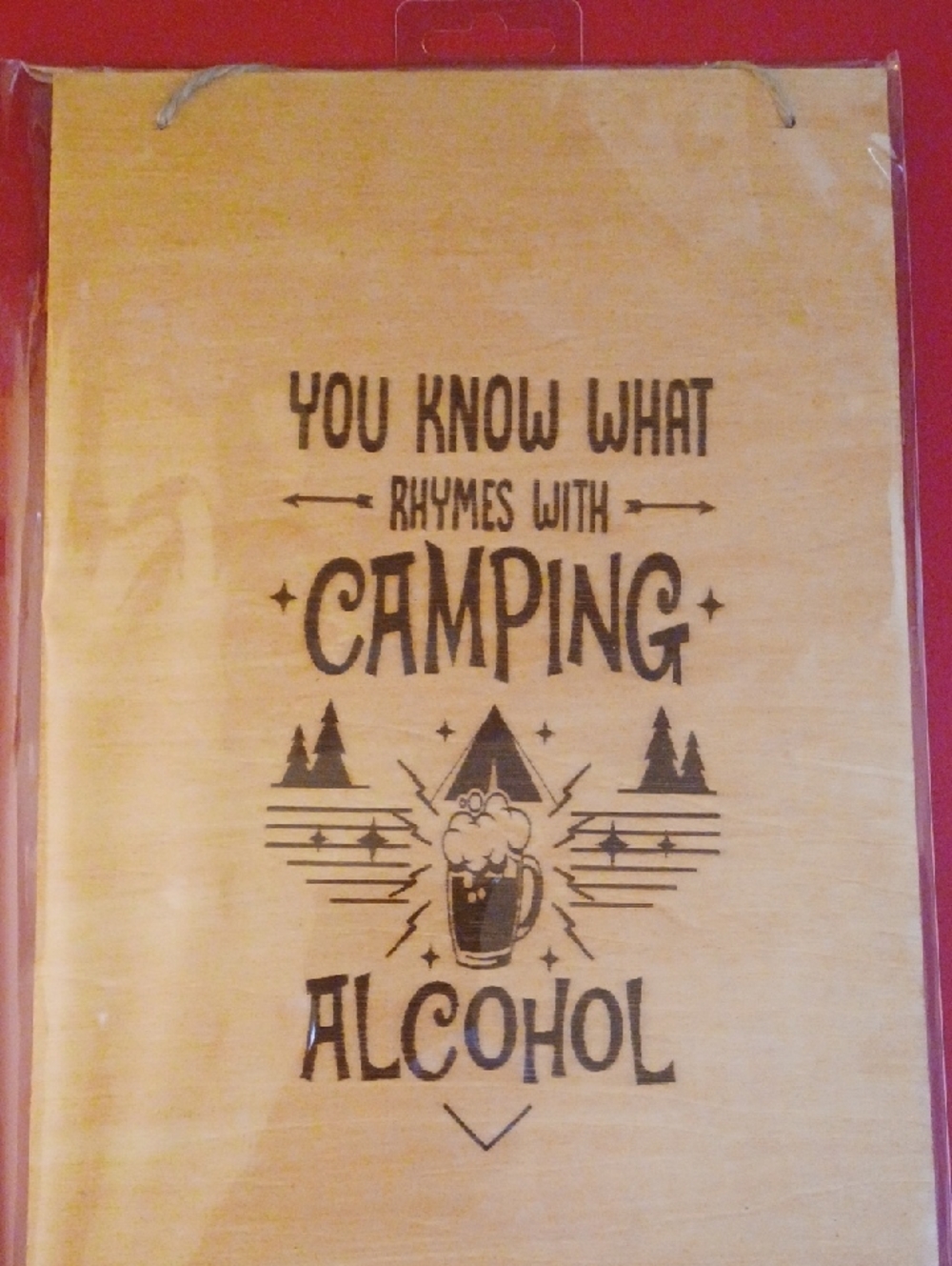 8x10 Wooden Camping Sign with Humorous 'Alcohol' Quote